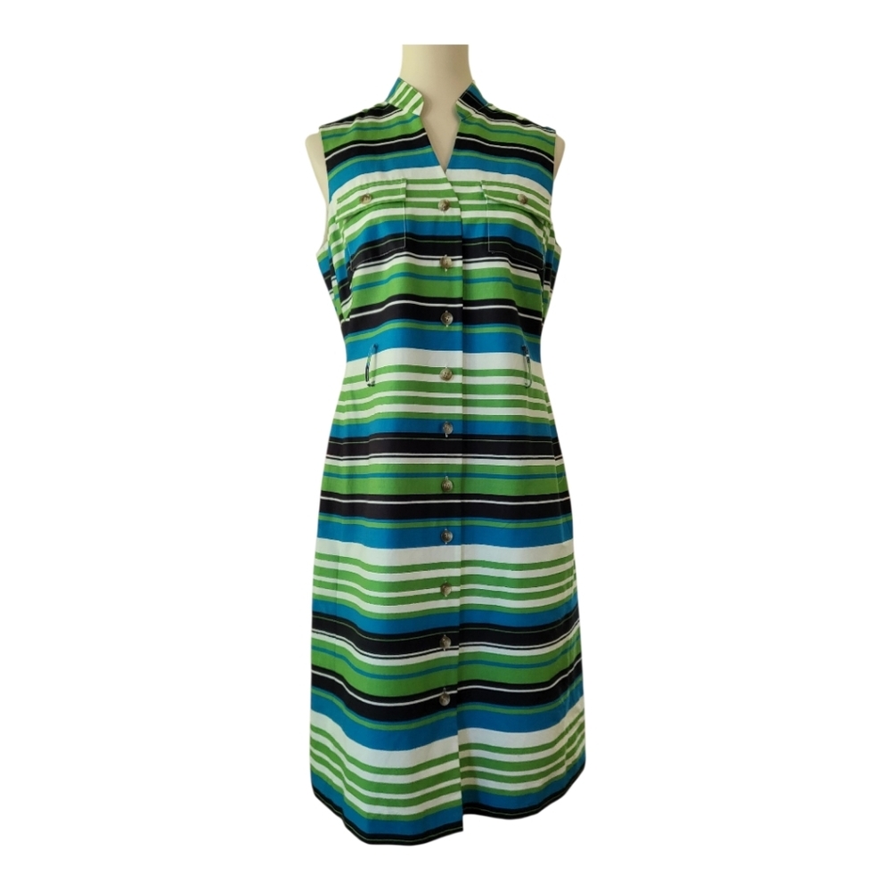 💕Isabella DeMarco Stripped Button Front Summer Dresss Womens Size M